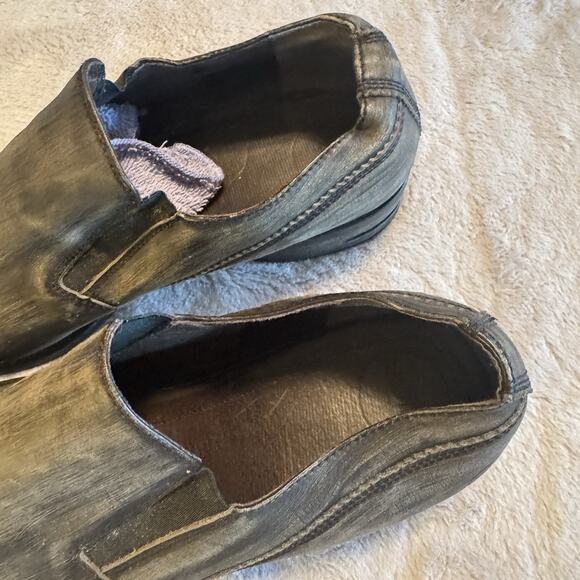 BRONX Gray Leather Men's Dress Shoes Size US 12.5 EU 47 slip ons Distressed Look - Picture 3 of 7